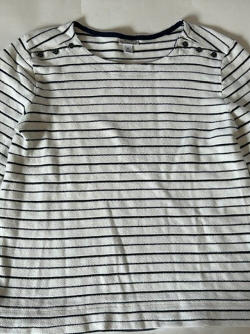Croft & Barrow Black & White Striped Pullover Sweater W/Button Accents Womens PL